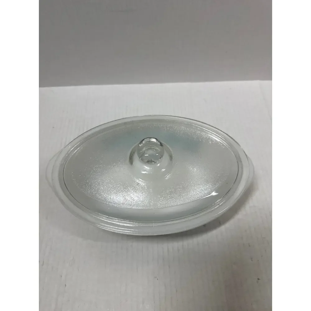Vintage Glasbake Oval Casserole Dish Milk Glass Turquoise Blue Snowflake Flowers
